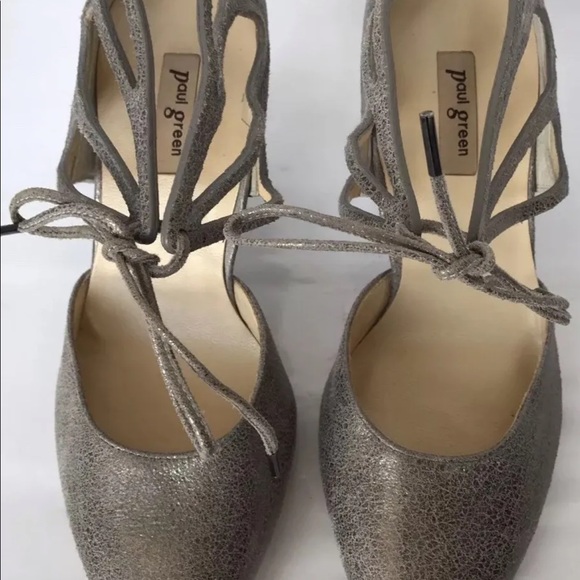 COPY Paul Green Justine Lace- up Strap Silver Heels Pumps Pointed Toe 6 - Picture 5 of 12